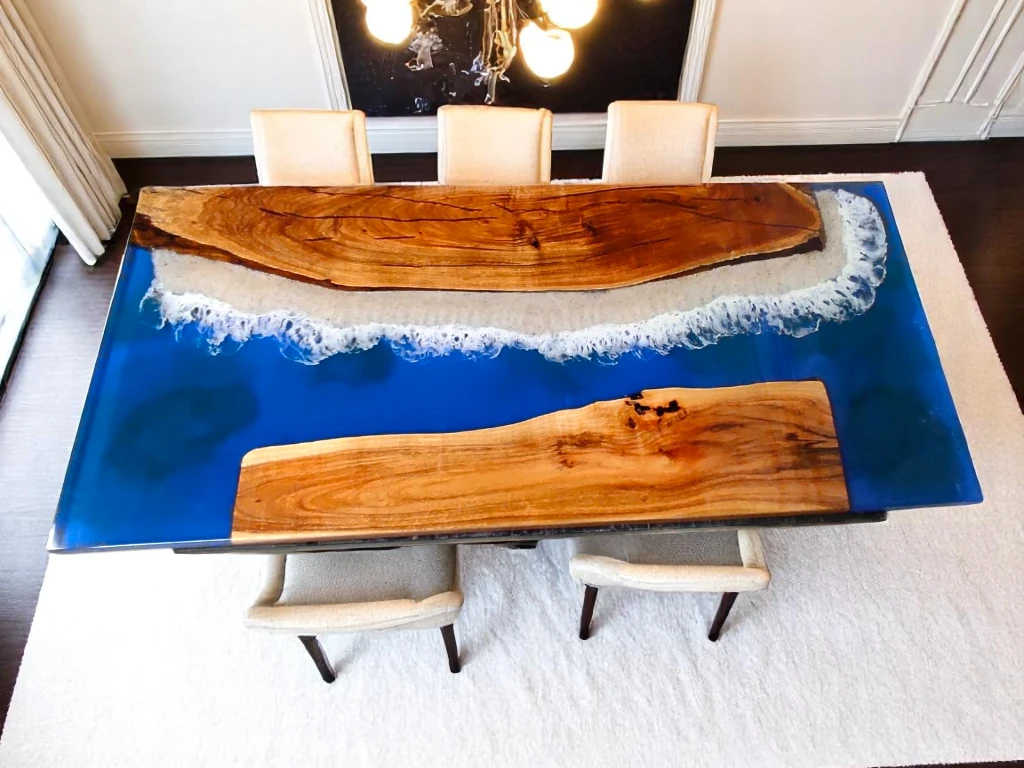 Rectangle Epoxy Resin Table Ocean Waves Design